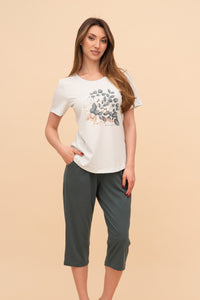 Pijama damă bumbac cu mânecă scurtă „Bouquet of Flowers"