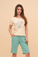 Pijama damă bumbac cu mânecă scurtă „Flower Paint"