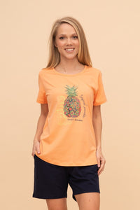 Pijama damă bumbac cu mânecă scurtă „Tropical Dreams"