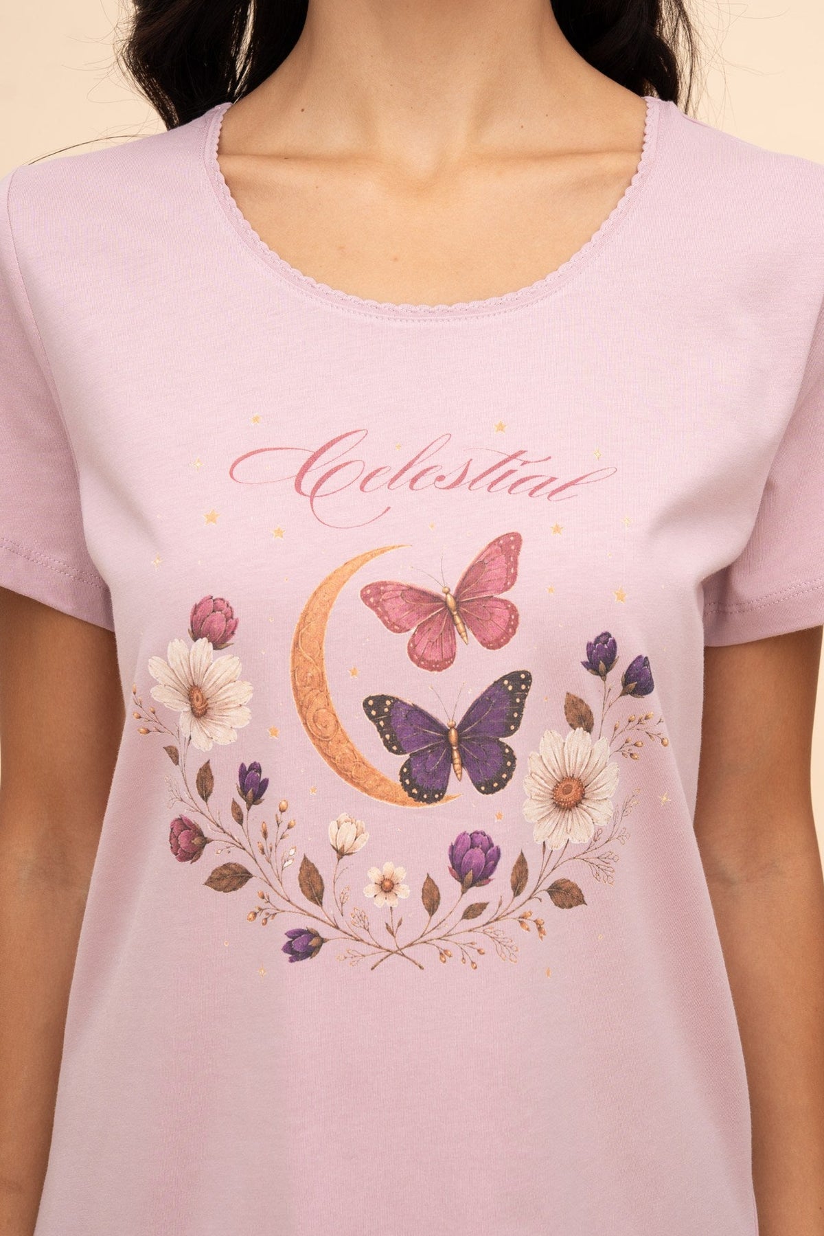 Pijama damă bumbac cu mânecă lungă „My Music"