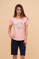 Pijama damă bumbac cu mânecă scurtă „Flower Paint"