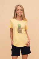 Pijama damă bumbac cu mânecă scurtă „Tropical Dreams"