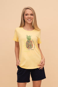Pijama damă bumbac cu mânecă scurtă „Tropical Dreams"