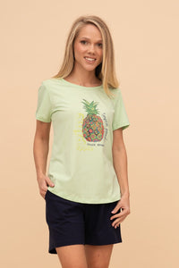 Pijama damă bumbac cu mânecă scurtă „Tropical Dreams"