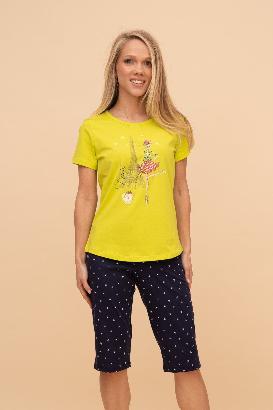 Pijama damă bumbac cu mânecă scurtă „Paris Dance"