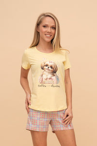 Pijama damă bumbac cu mânecă scurtă „Purse Puppy"