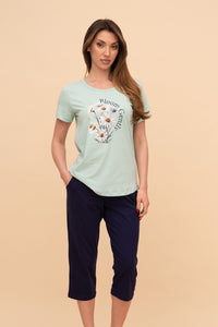 Pijama damă bumbac cu mânecă scurtă „Bloom Gently"