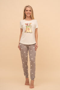 Pijama damă bumbac cu mânecă scurtă „My Pet and Me"