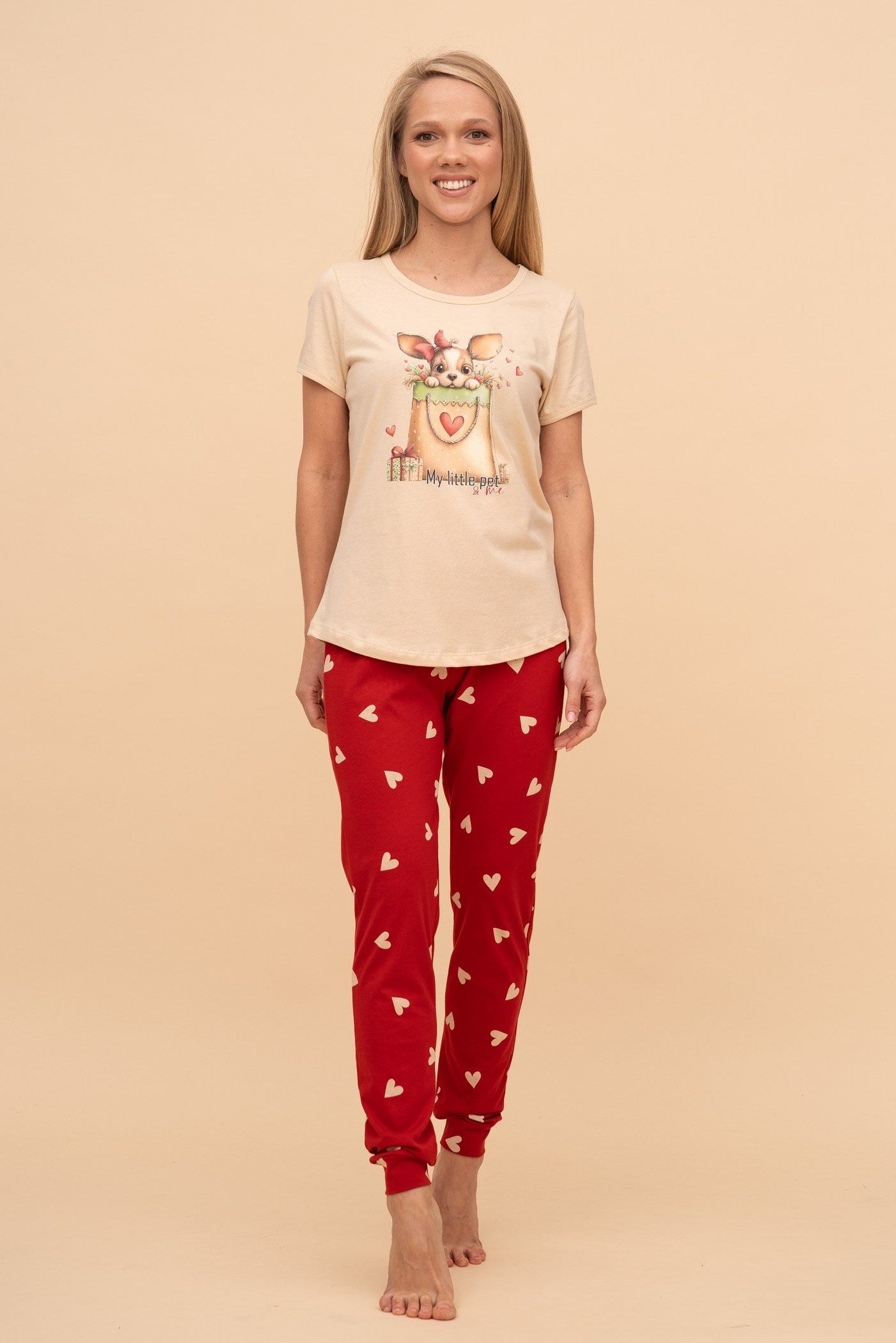 Pijama damă bumbac cu mânecă scurtă „My Pet and Me"