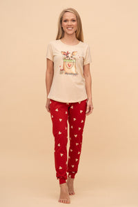 Pijama damă bumbac cu mânecă scurtă „My Pet and Me"