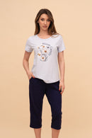 Pijama damă bumbac cu mânecă scurtă „Bloom Gently"