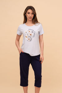 Pijama damă bumbac cu mânecă scurtă „Bloom Gently"