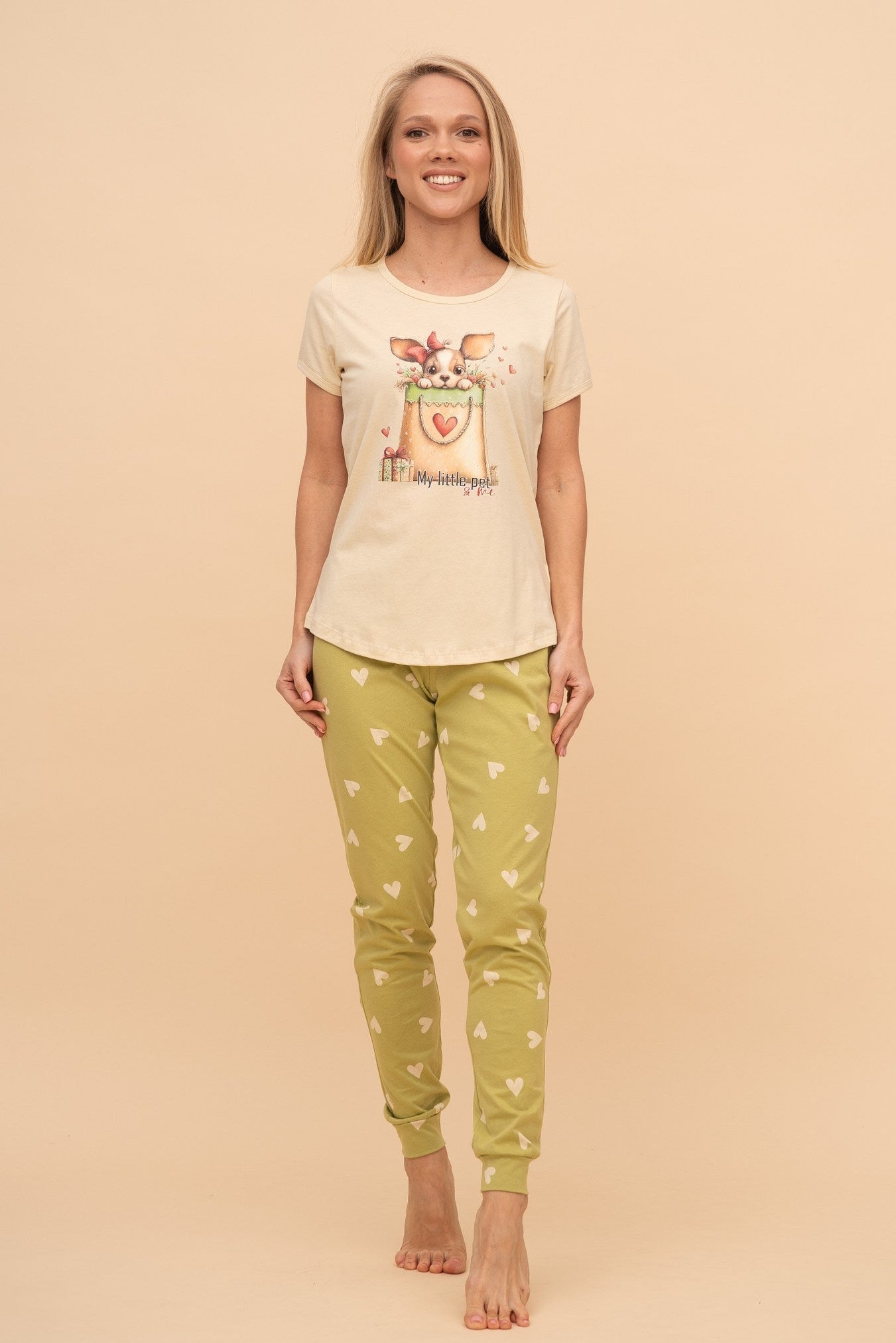 Pijama damă bumbac cu mânecă scurtă „My Pet and Me"