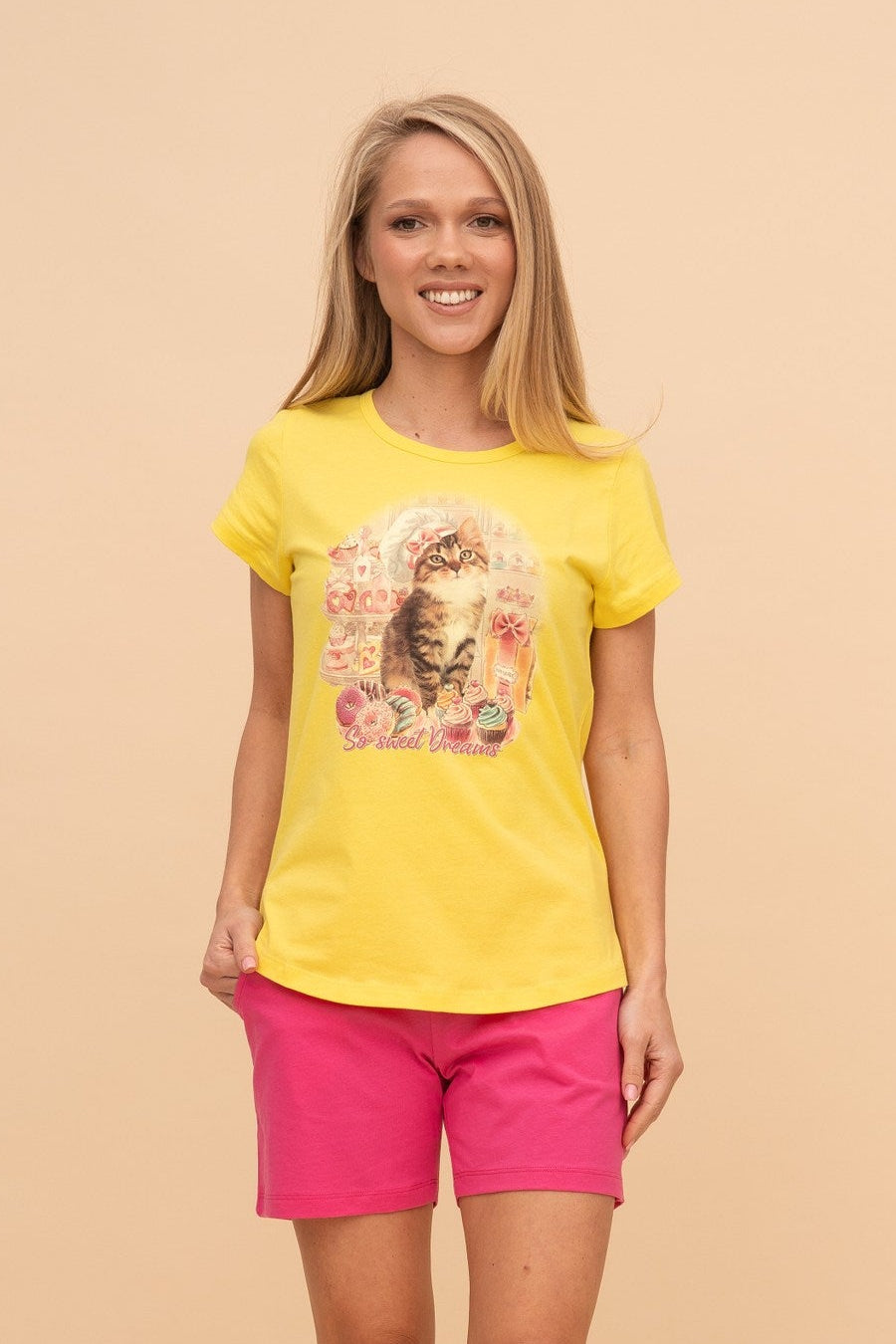 Pijama damă bumbac cu mânecă scurtă „Sweet Dreams"