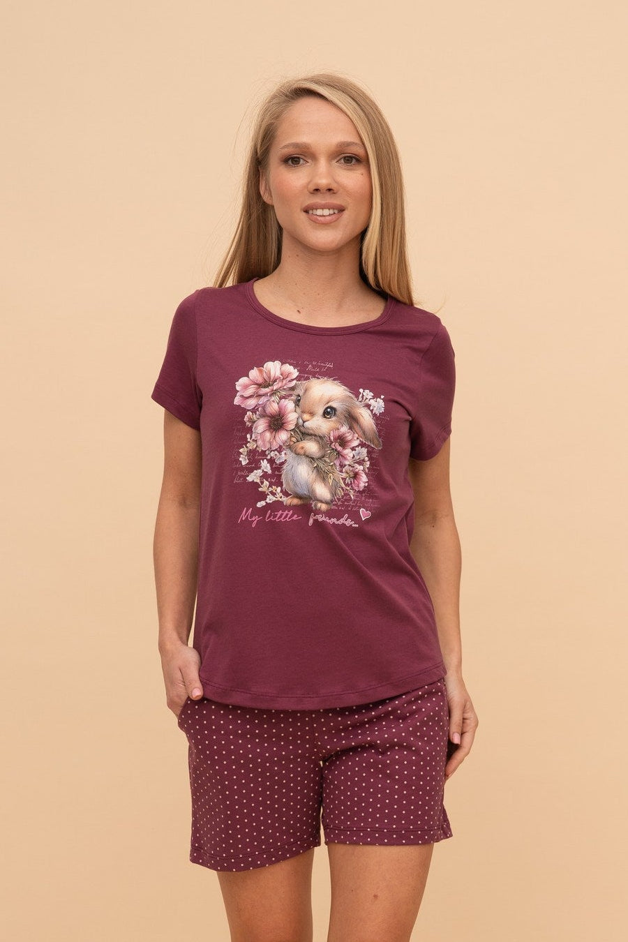 Pijama damă bumbac cu mânecă scurtă „My Little Bunny"