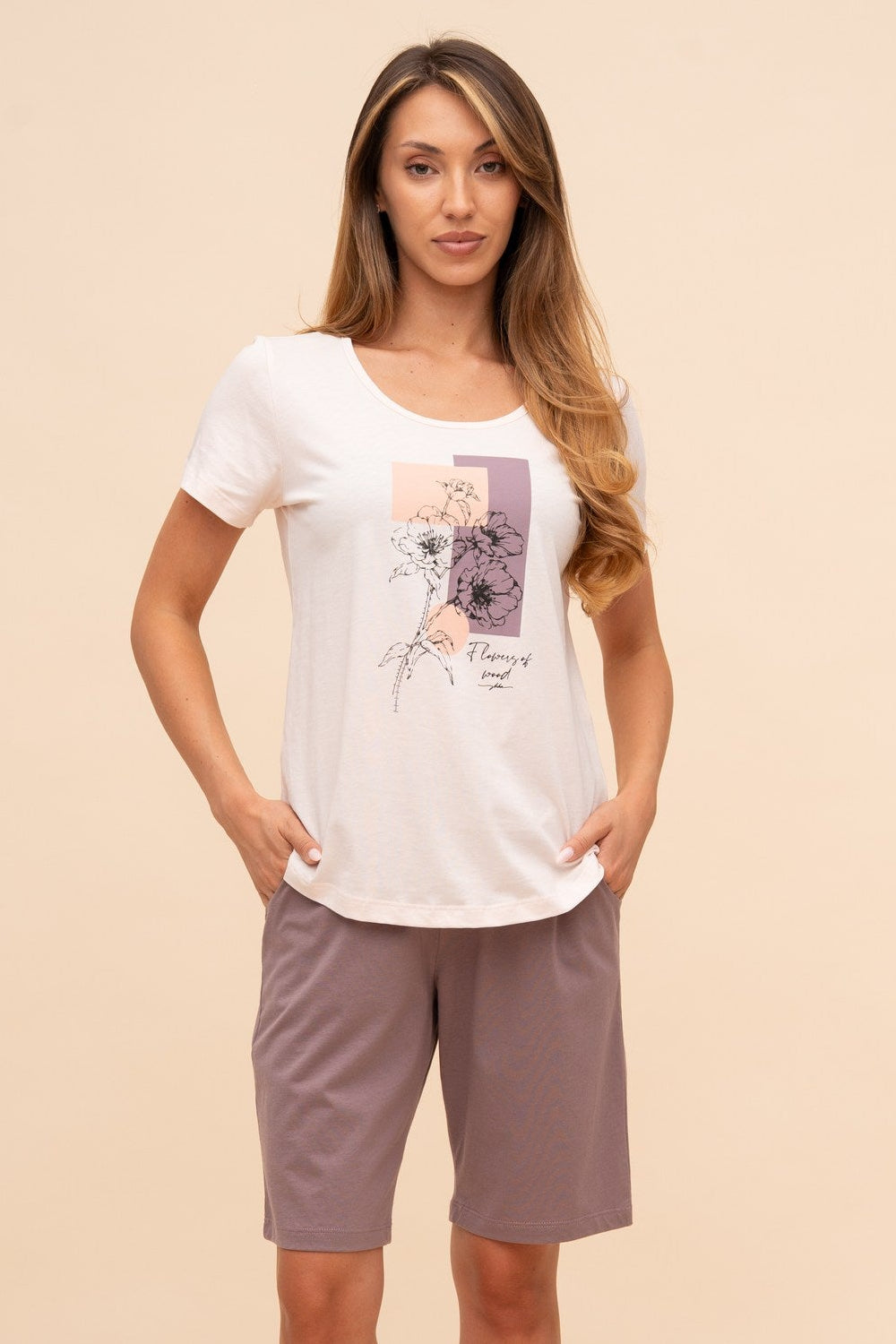 Pijama damă bumbac cu mânecă lungă „My Music"