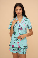 Set pijama damă bumbac cu mânecă lungă „Ink Mist"