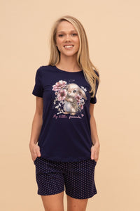 Pijama damă bumbac cu mânecă scurtă „My Little Bunny"