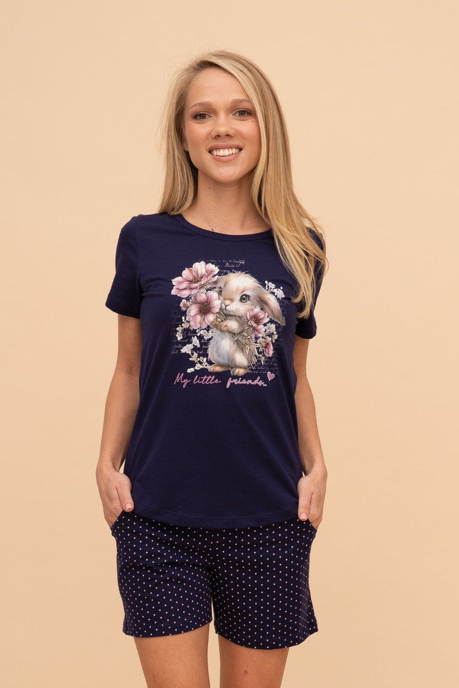 Pijama damă bumbac cu mânecă scurtă „My Little Bunny"
