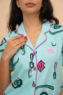 Set pijama damă bumbac cu mânecă lungă „Ink Mist"