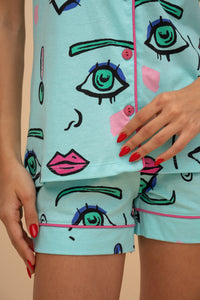 Set pijama damă bumbac cu mânecă lungă „Ink Mist"