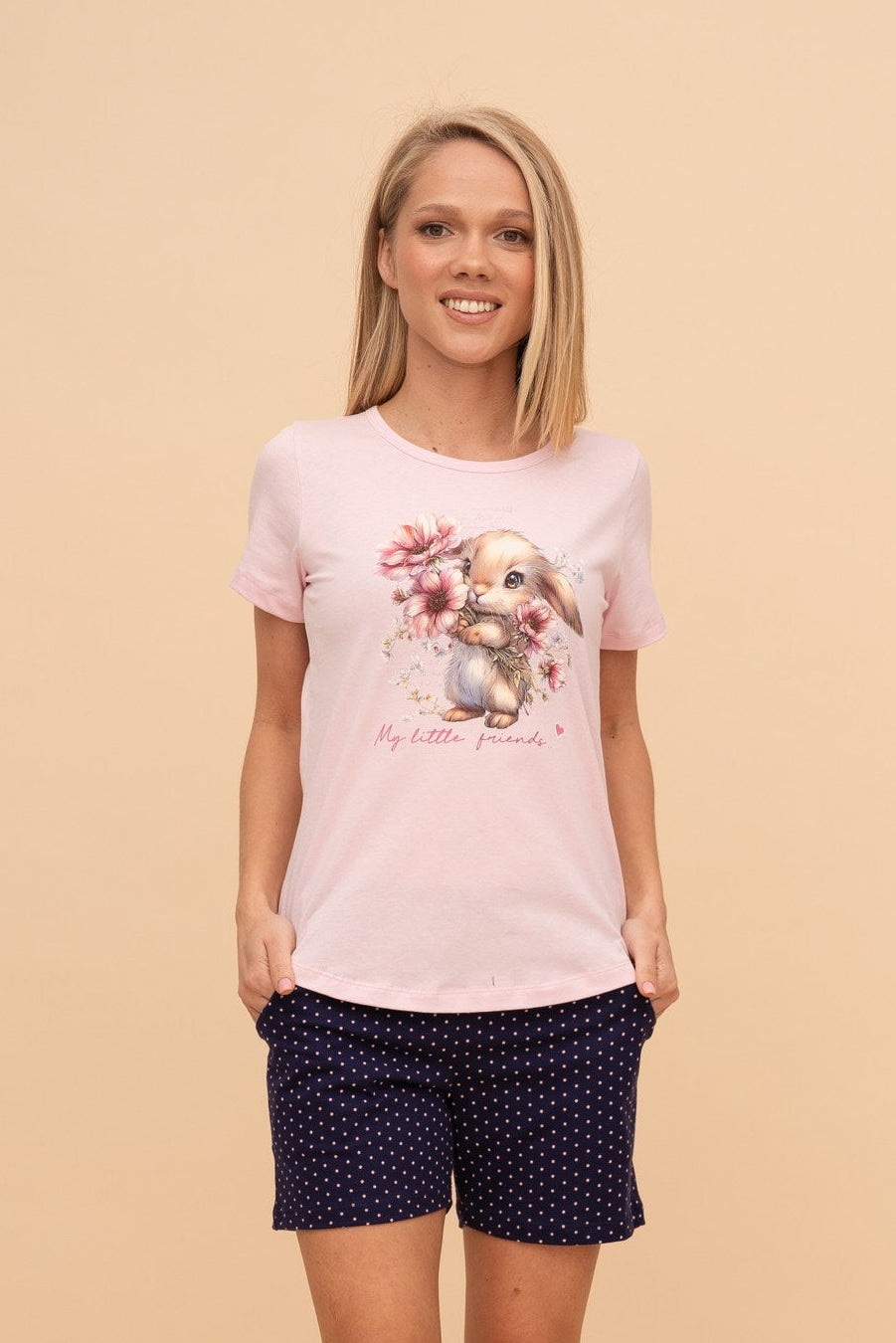 Pijama damă bumbac cu mânecă scurtă „My Little Bunny"