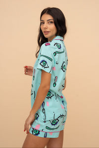 Set pijama damă bumbac cu mânecă lungă „Ink Mist"