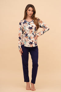 Pijama damă bumbac cu mânecă lungă „Leafy Top"