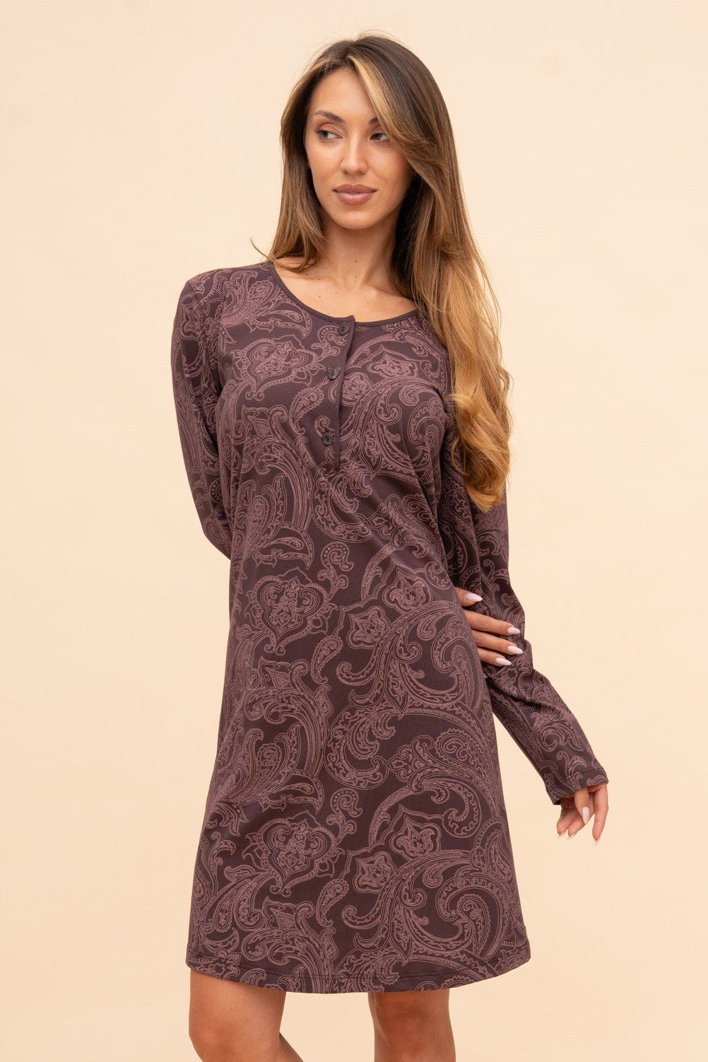 Pijama damă bumbac cu mânecă lungă „Paisley” 