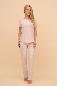 Pijama damă bumbac cu mânecă scurtă „Roz"