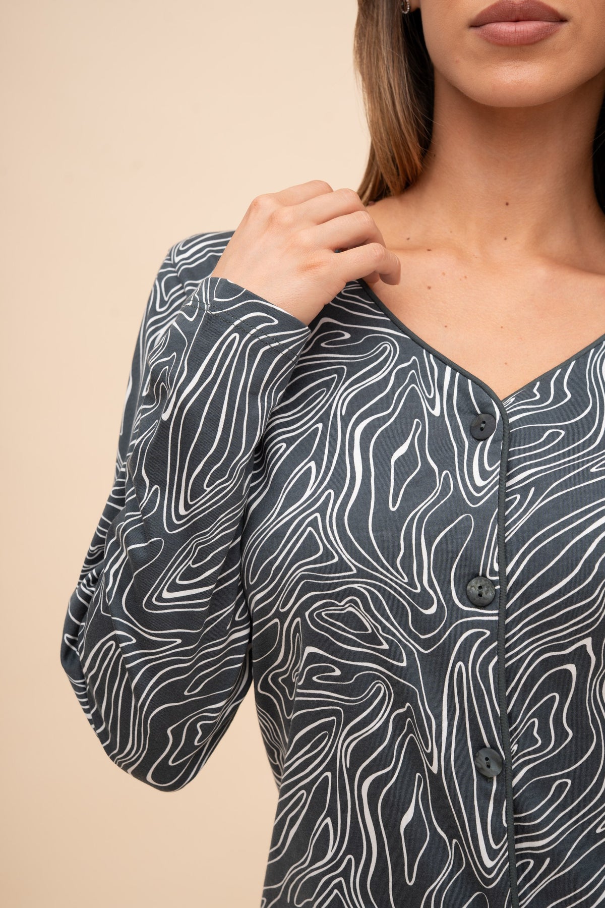Pijama damă bumbac cu mânecă lungă „Paisley” 