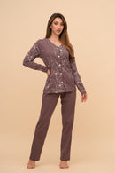 Pijama damă bumbac cu mânecă lungă „Flower Top"