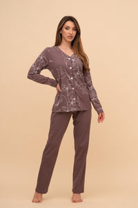 Pijama damă bumbac cu mânecă lungă „Flower Top"
