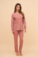 Pijama damă bumbac cu mânecă lungă „Flower Top"