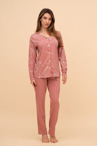 Pijama damă bumbac cu mânecă lungă „Flower Top"