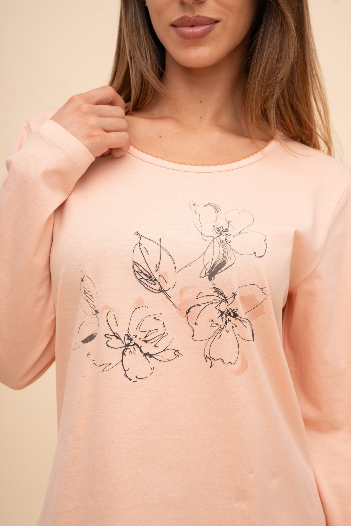 Pijama damă bumbac cu mânecă lungă „My Music"