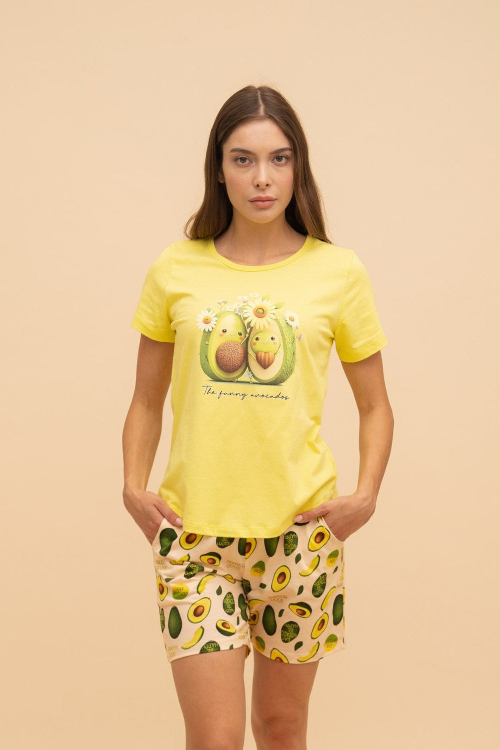 Дамска памучна пижама Иватекс Avocado - жълта
