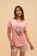 Дамска памучна пижама Иватекс Bearly melted - розова