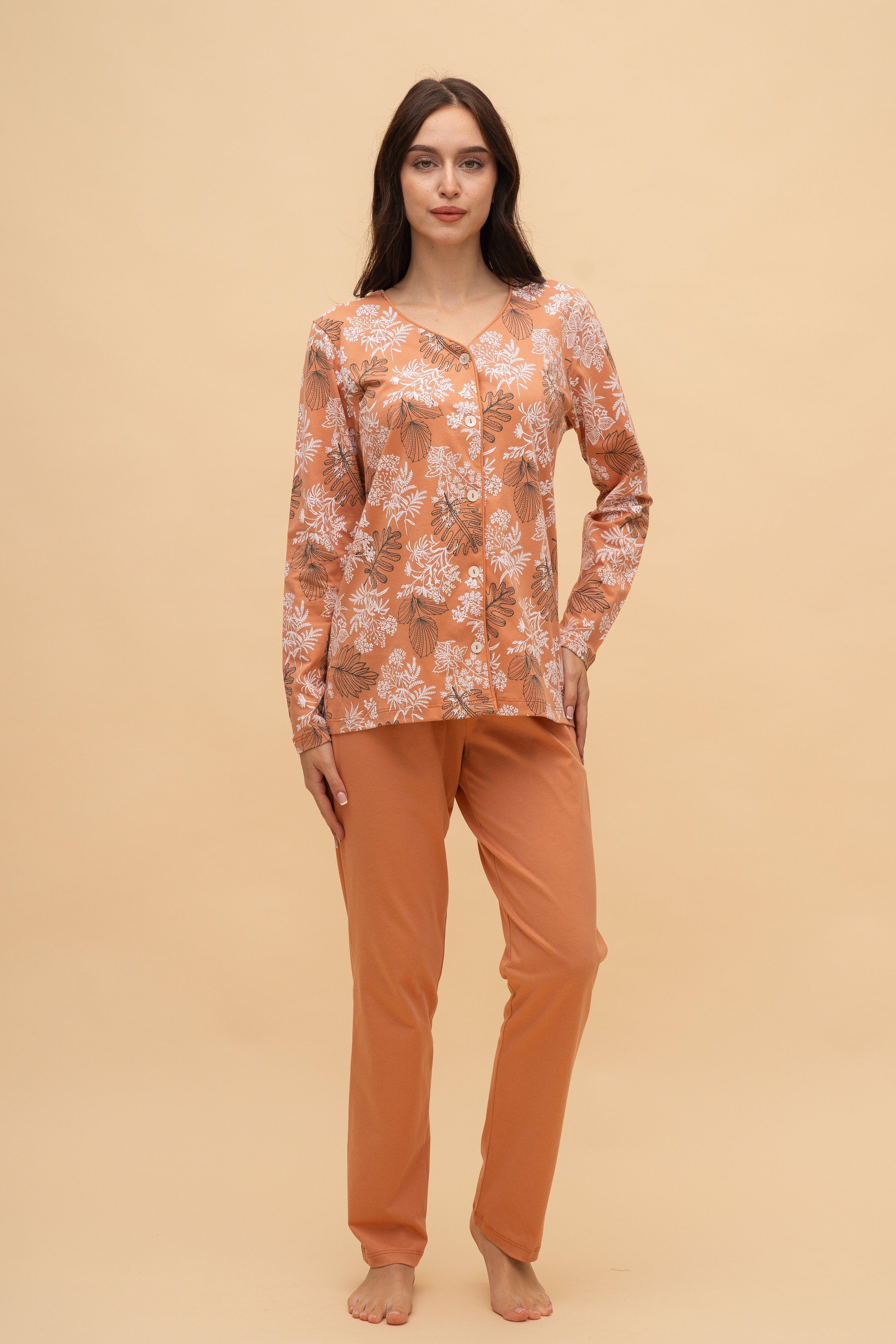 Pijama damă bumbac cu descheiere "Florală"