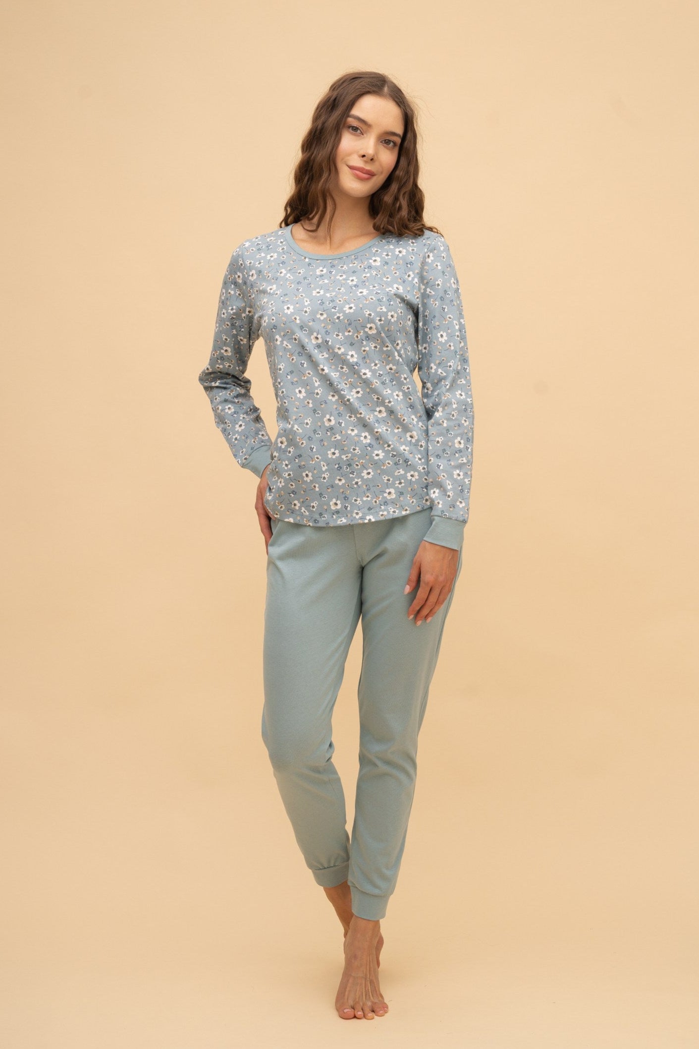 Pijama damă bumbac cu mânecă lungă „Daisy Top” 