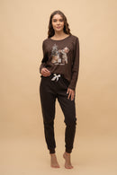 Pijama damă bumbac interlock cu mânecă lungă „Festive Mood"