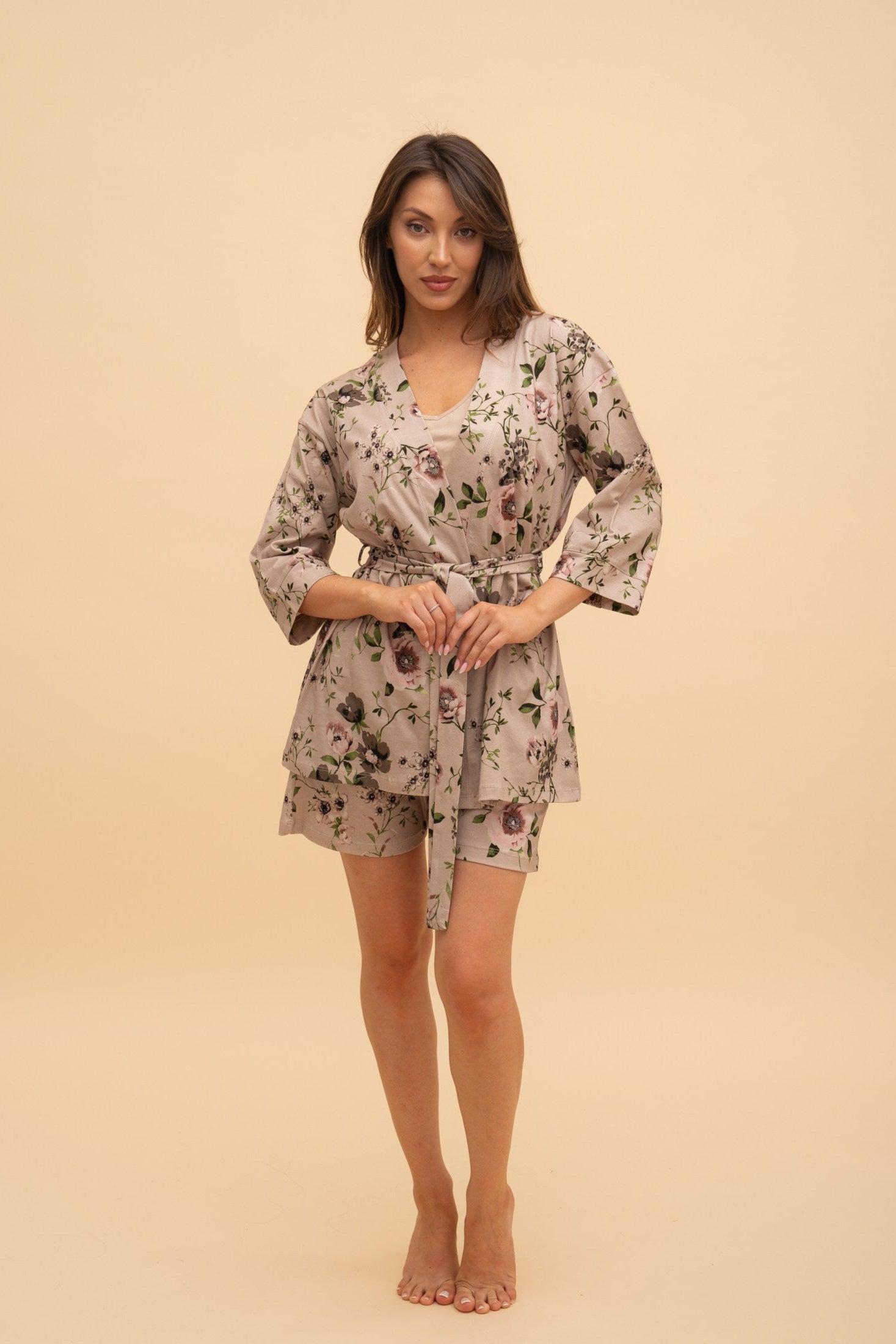 Set pijama damă cu halat – bumbac "Floral"
