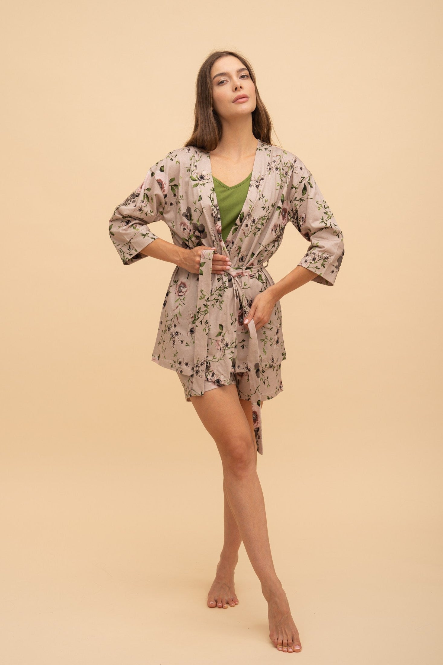 Set pijama damă cu halat – bumbac "Floral"
