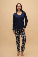 Pijama damă bumbac cu mânecă lungă „Magnolia bottoms”