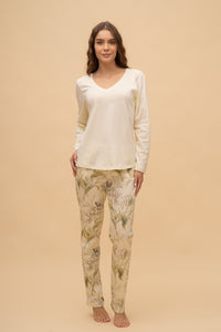 Pijama damă bumbac cu mânecă lungă „Flower Bottoms"