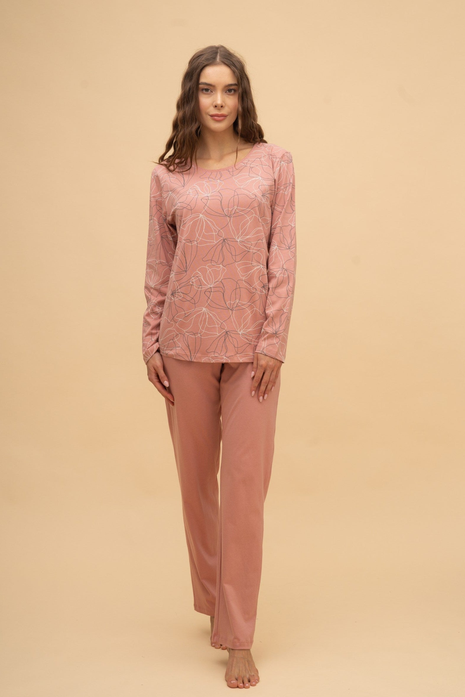 Pijama damă bumbac cu mânecă lungă „Floral top” 