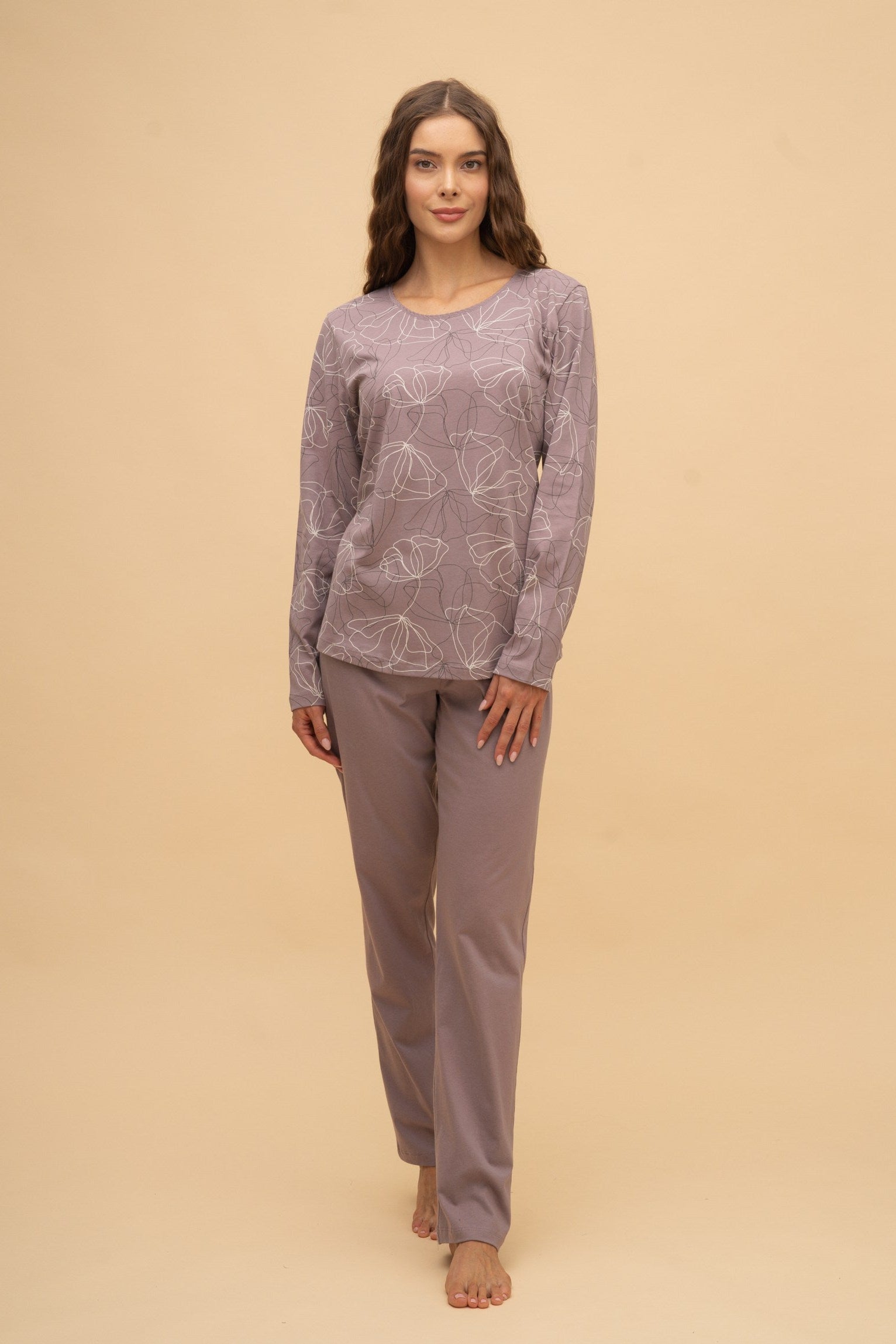 Pijama damă bumbac cu mânecă lungă „Floral top” 