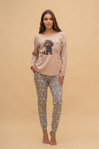 Pijama damă bumbac cu mânecă lungă „Grateful Heart"