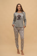 Pijama damă bumbac cu mânecă lungă „Grateful Heart"