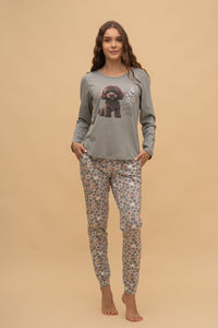 Pijama damă bumbac cu mânecă lungă „Grateful Heart"